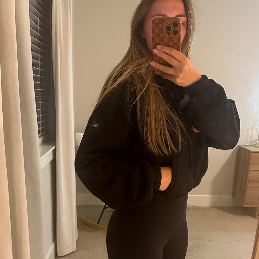 ALO Yoga Black Cropped Bomber Jacket